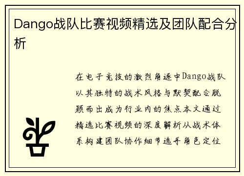 Dango战队比赛视频精选及团队配合分析